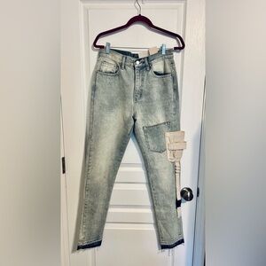 MNML Vintage Wash Denim Jeans with Canvas Cargo Pockets Utility Streetwear